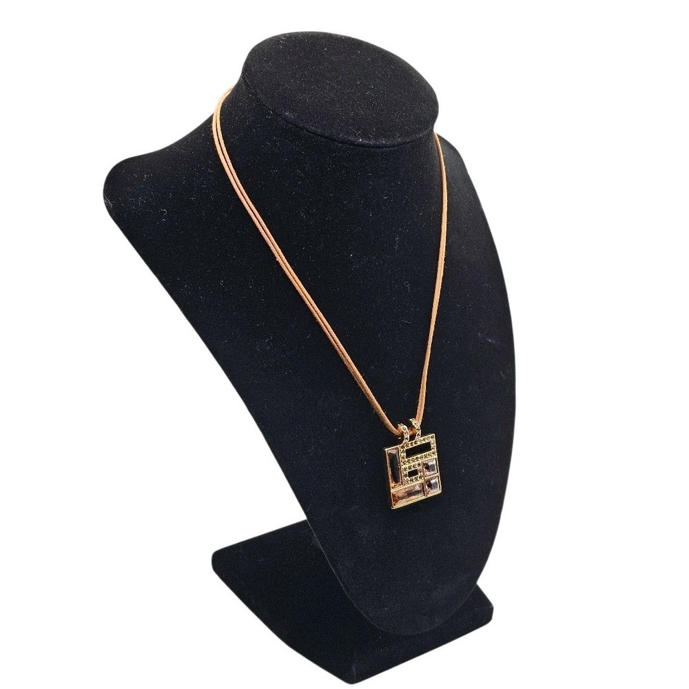 Swarovski Ilori Rose Gold Brown Pink Square‎ Crystal Pendant 18" Cord Necklace - Picture 8 of 13